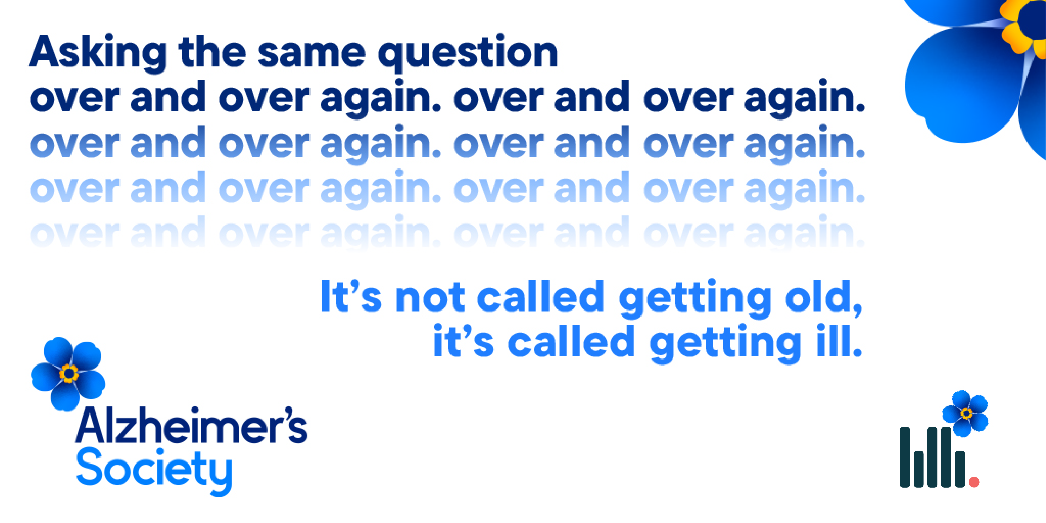 What is alzheimer's dementia? Asking the same question over and over again. Banner by alzheimer's society